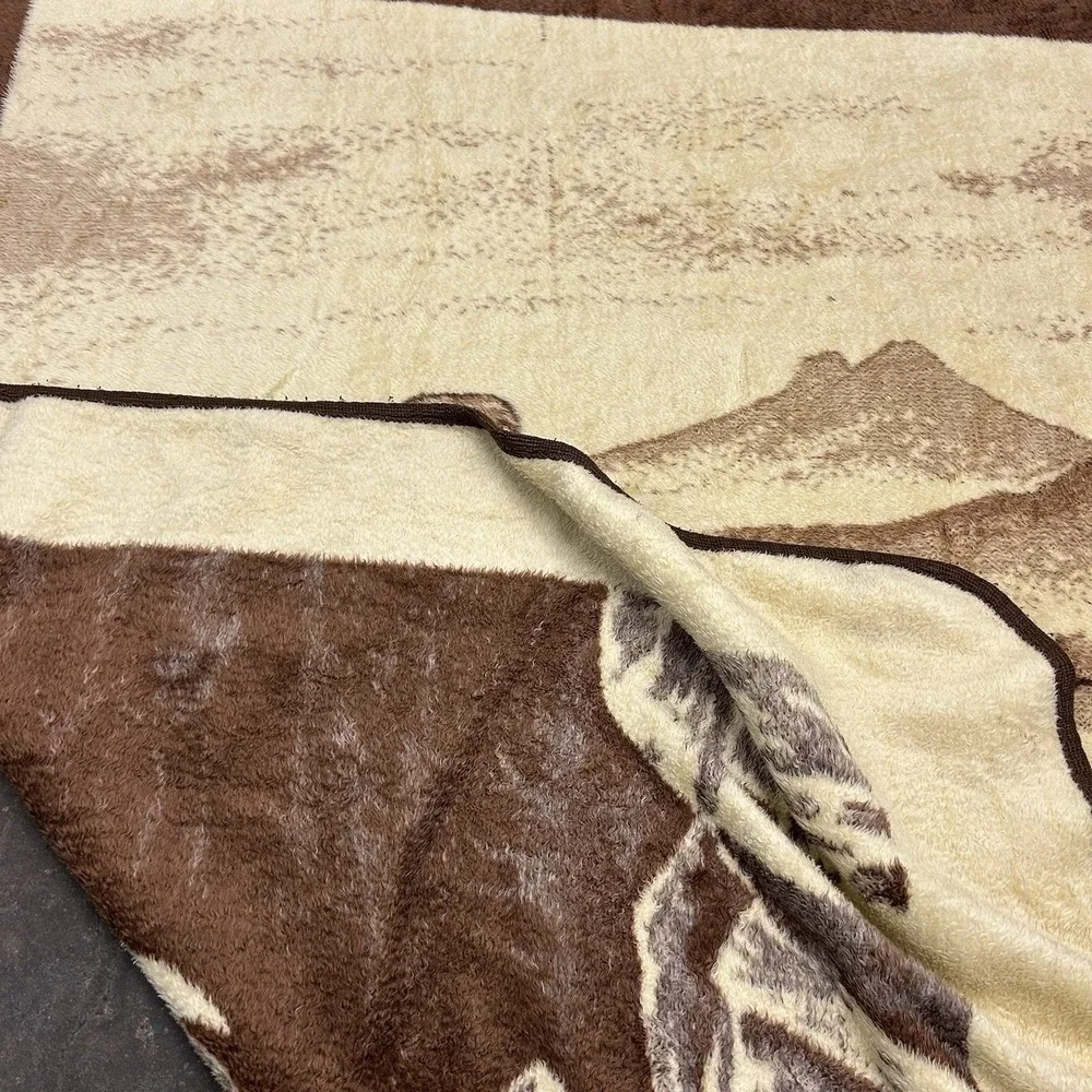 Vintage San Marcos Blanket Bald Eagle Perched Reversible Brown W:71 L:91